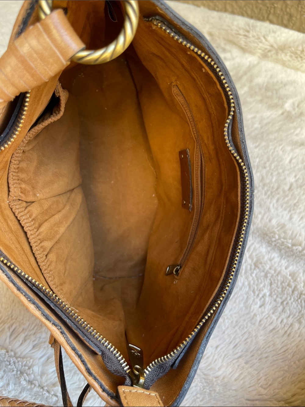 Patricia Nash Castelli Woven Leather Shoulder Bag in Tan with Tassel - Picture 7 of 13
